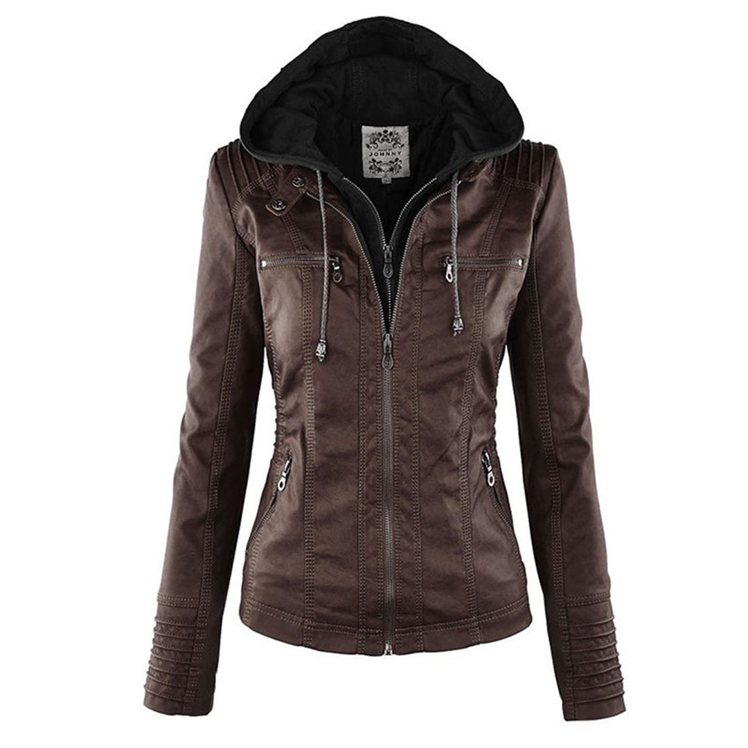 Emery | Damen Doppelt Gefütterte Lederjacke mit Kapuze