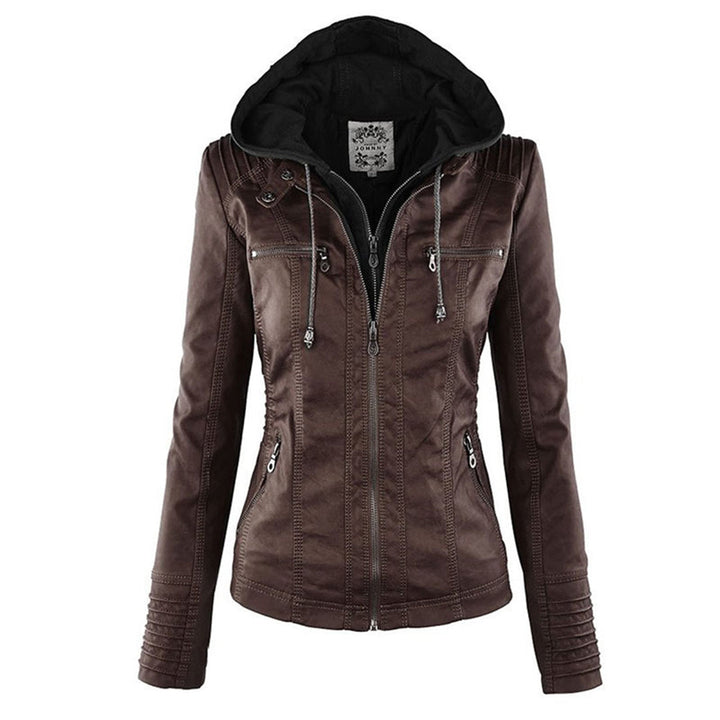 Emery | Damen Doppelt Gefütterte Lederjacke mit Kapuze