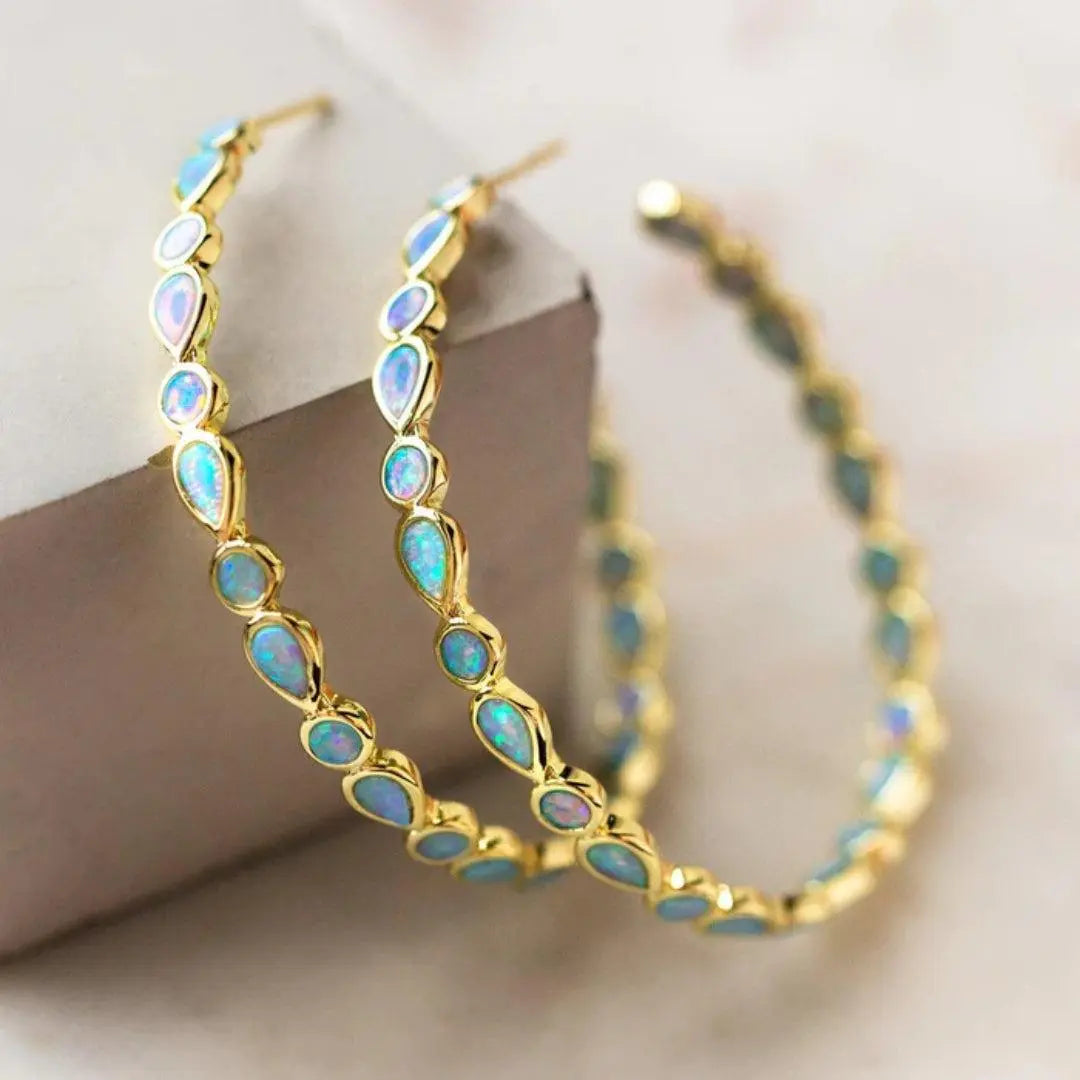 Jahrgang Blaue Opal Reifen Ohrringe