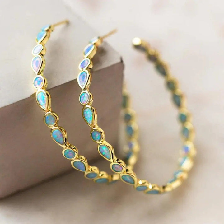 Jahrgang Blaue Opal Reifen Ohrringe