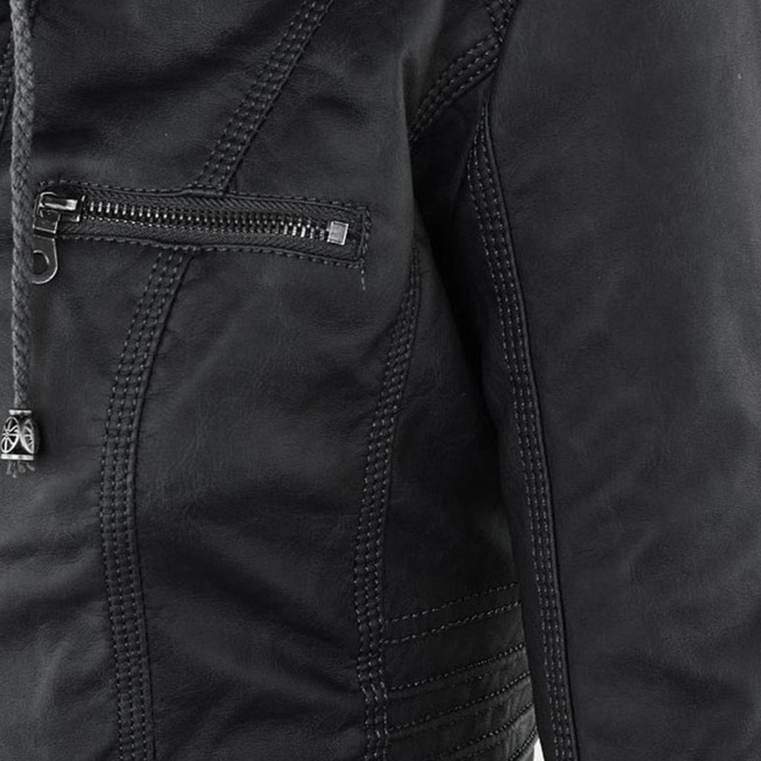 Emery | Damen Doppelt Gefütterte Lederjacke mit Kapuze