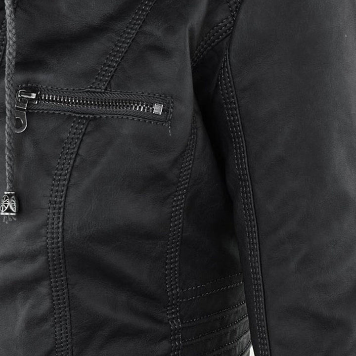 Emery | Damen Doppelt Gefütterte Lederjacke mit Kapuze