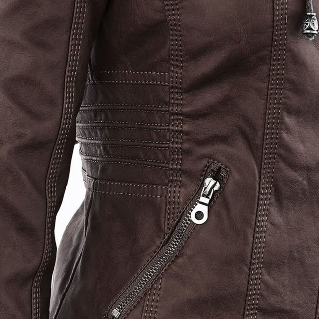 Emery | Damen Doppelt Gefütterte Lederjacke mit Kapuze