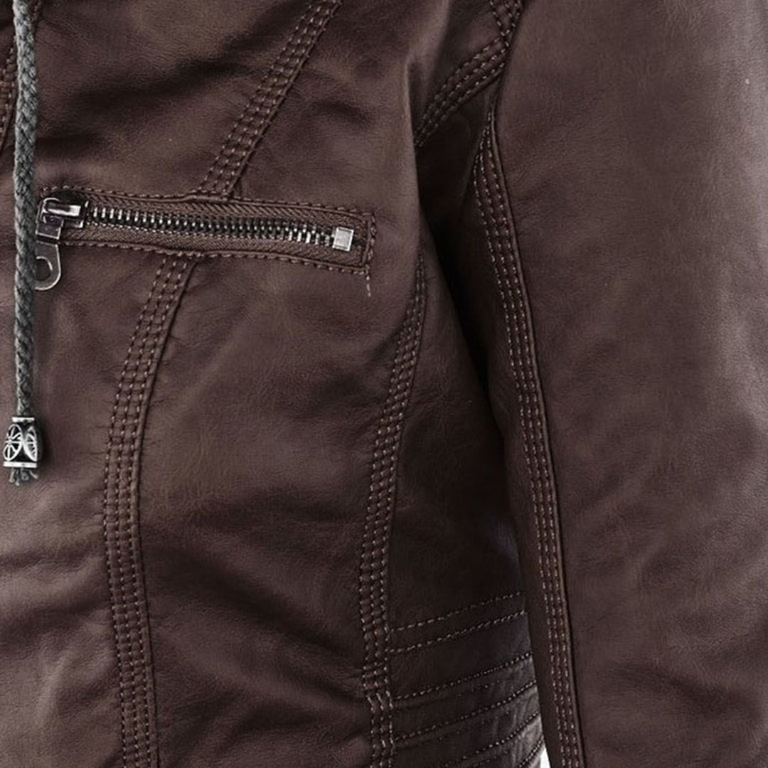 Emery | Damen Doppelt Gefütterte Lederjacke mit Kapuze