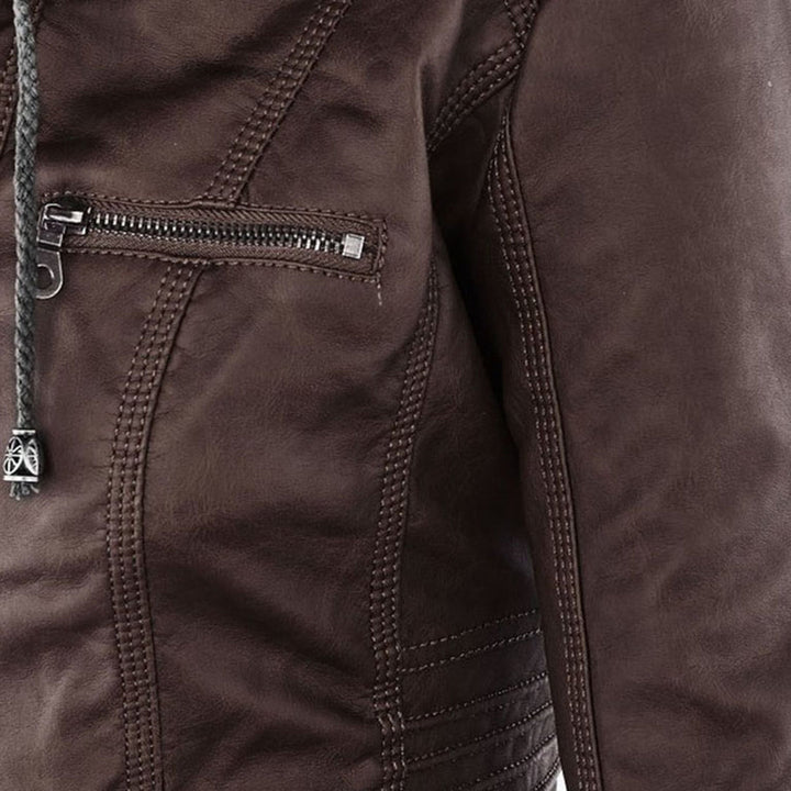 Emery | Damen Doppelt Gefütterte Lederjacke mit Kapuze