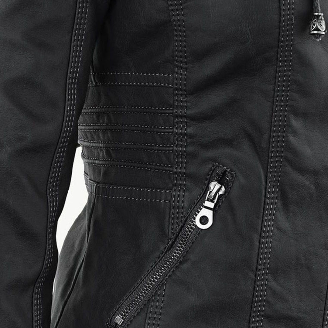 Emery | Damen Doppelt Gefütterte Lederjacke mit Kapuze
