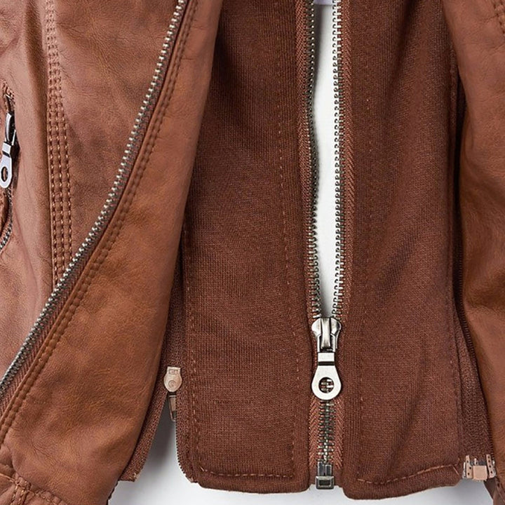 Emery | Damen Doppelt Gefütterte Lederjacke mit Kapuze