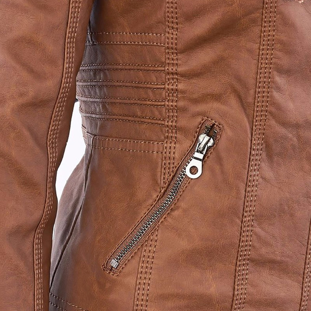 Emery | Damen Doppelt Gefütterte Lederjacke mit Kapuze