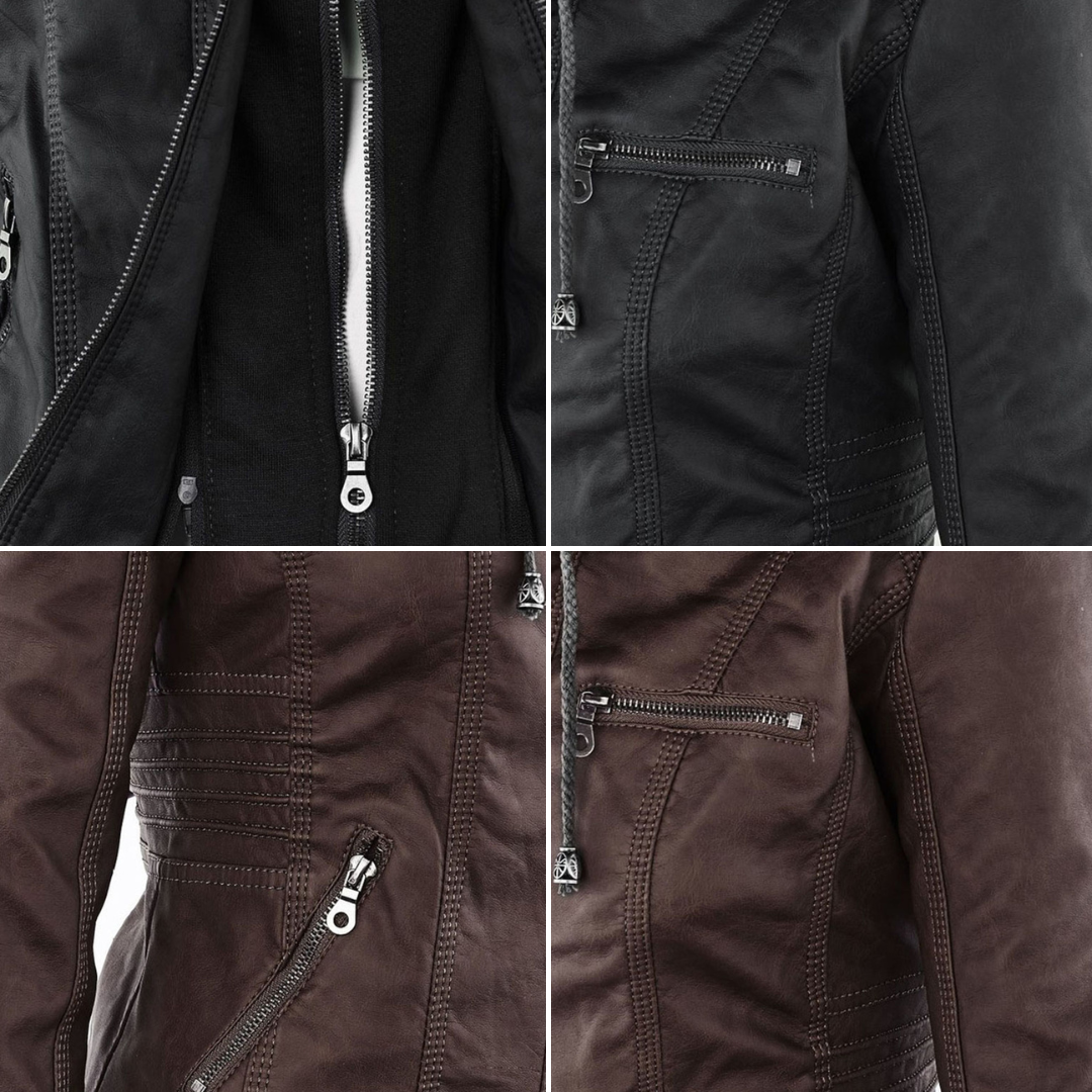 Emery | Damen Doppelt Gefütterte Lederjacke mit Kapuze