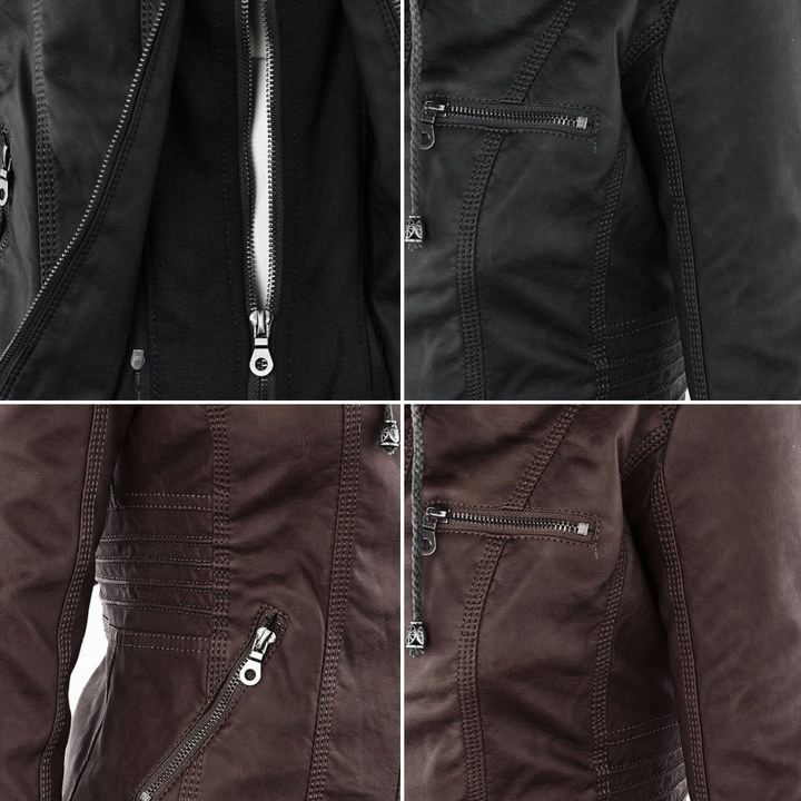 Emery | Damen Doppelt Gefütterte Lederjacke mit Kapuze
