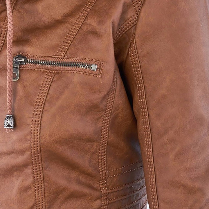 Emery | Damen Doppelt Gefütterte Lederjacke mit Kapuze