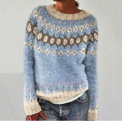 Damen Himmelblauer Nordischer Pullover | Entspannte Passform