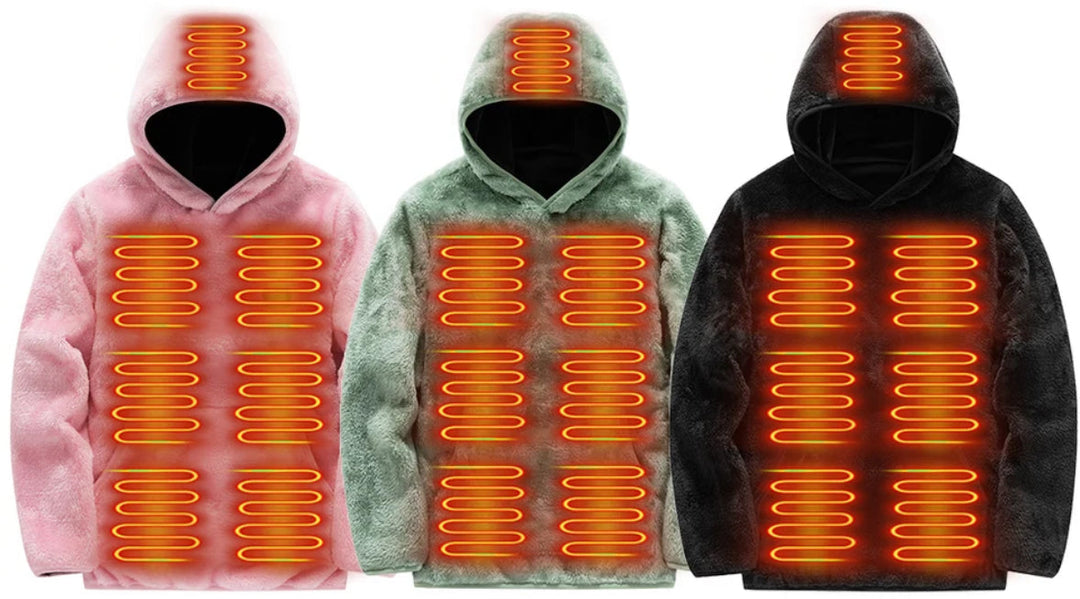 Elektrisch Beheizter Vlies Kapuzenpullover | Kuscheliger Winterpullover
