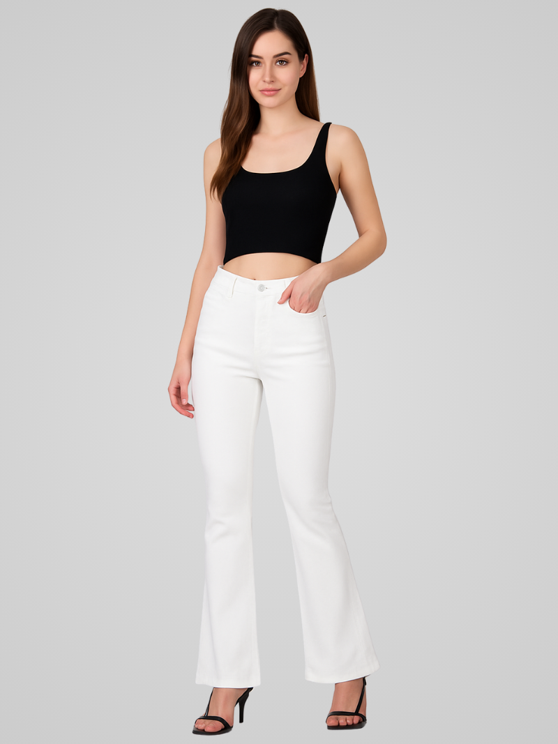Desta | Damen Elegante Lockere-Passform Weiß Weitem-Bein Jeans