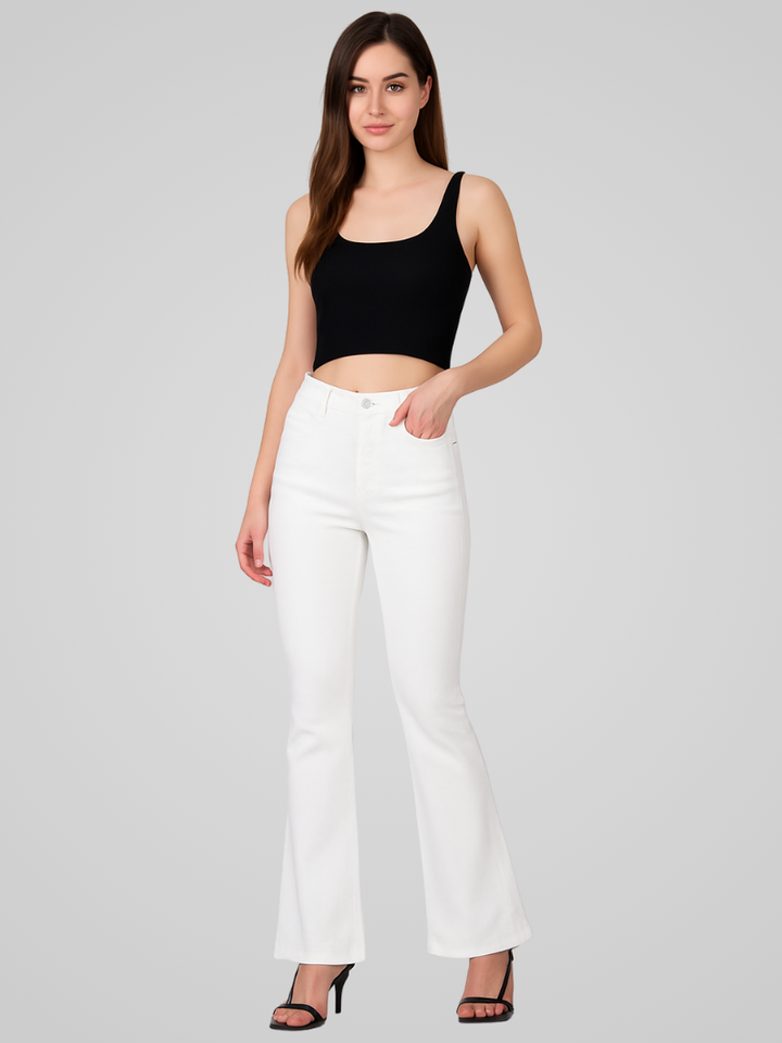 Desta | Damen Elegante Lockere-Passform Weiß Weitem-Bein Jeans