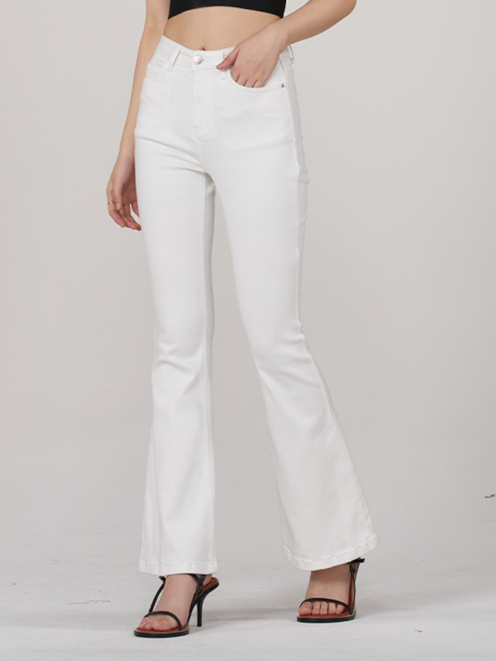 Desta | Damen Elegante Lockere-Passform Weiß Weitem-Bein Jeans