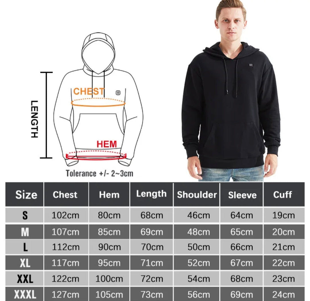 Beheiztes Sweatshirt Kapuzenpullover | Winterschicht mit Einstellbarer Wärme