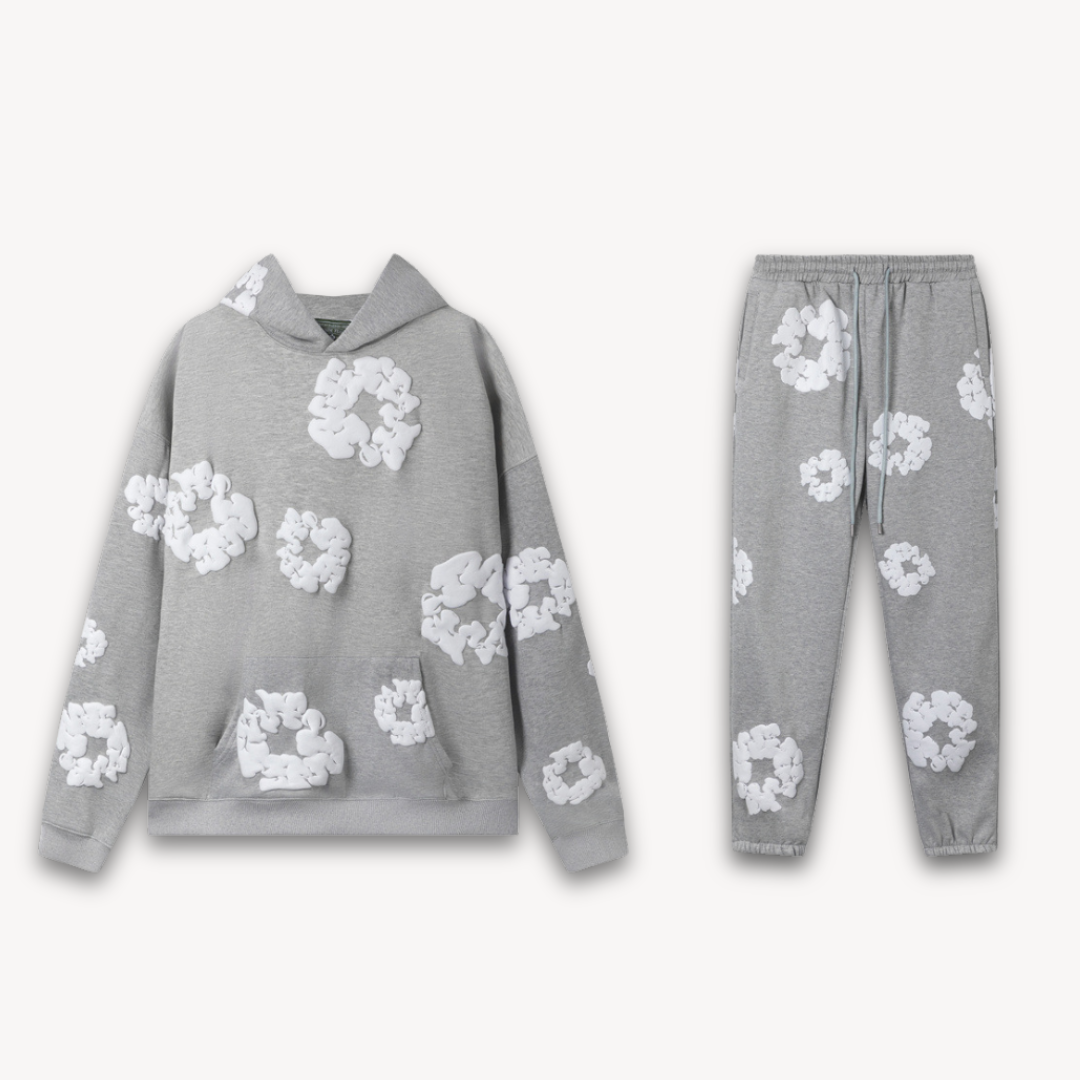 Unisex-Baumwollkranz-Kapuzenpullover und Jogger-Satz | Passendes Set