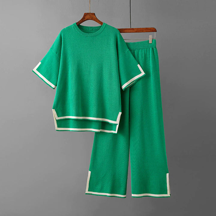 Paelis | Damen 2-Teiliges Outfit mit V-Ausschnitt Oberteil und Weitbeinhose