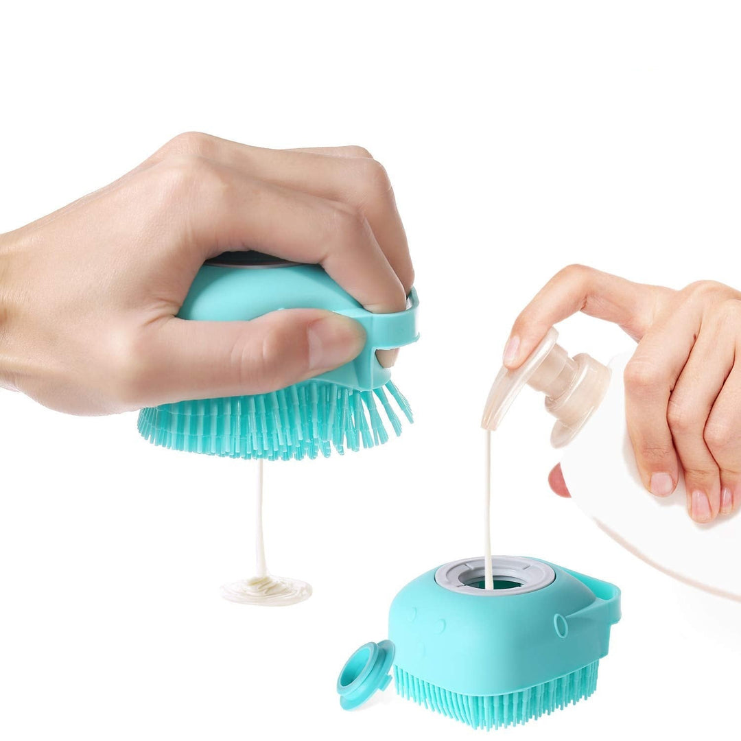 Silikon-Badebürste für Haustiere mit Shampoo-Spender