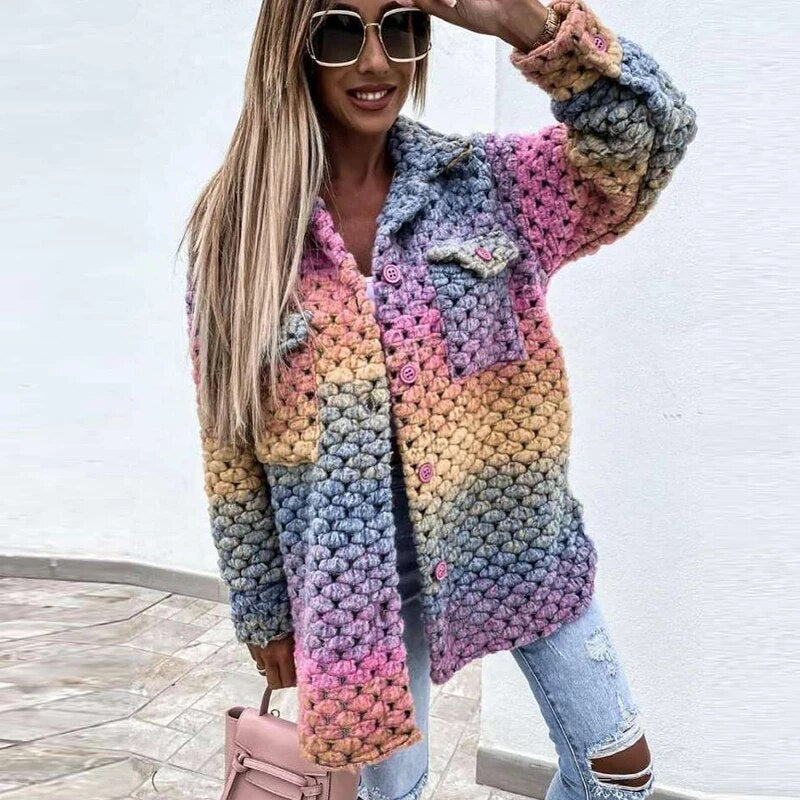 Reina | Regenbogen Geflochtener Mantel