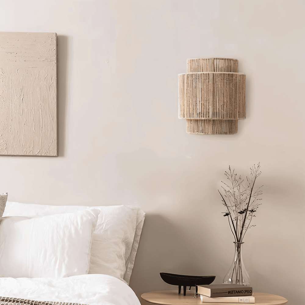 Boho Wanddekoration | Rattan Lampenschirm mit Hanfseil