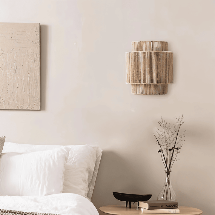Boho Wanddekoration | Rattan Lampenschirm mit Hanfseil