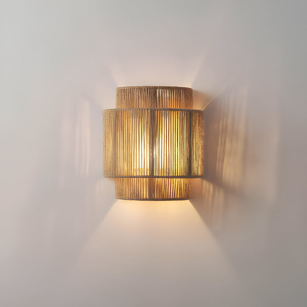 Boho Wanddekoration | Rattan Lampenschirm mit Hanfseil