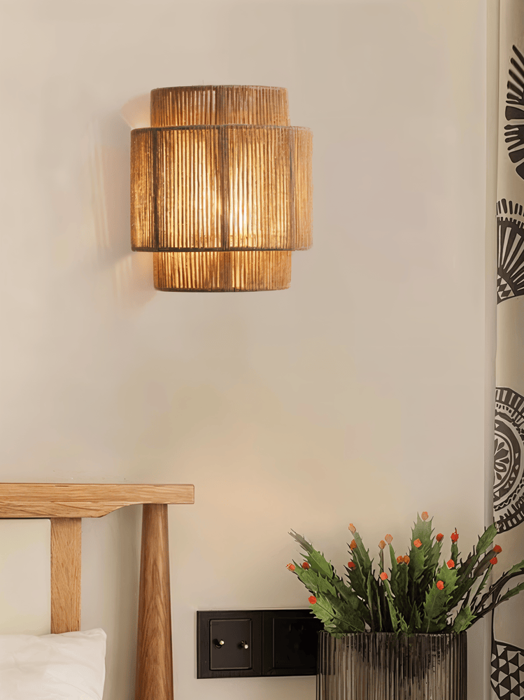Boho Wanddekoration | Rattan Lampenschirm mit Hanfseil