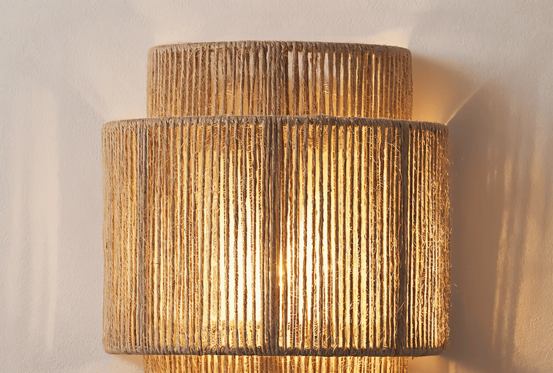 Boho Wanddekoration | Rattan Lampenschirm mit Hanfseil