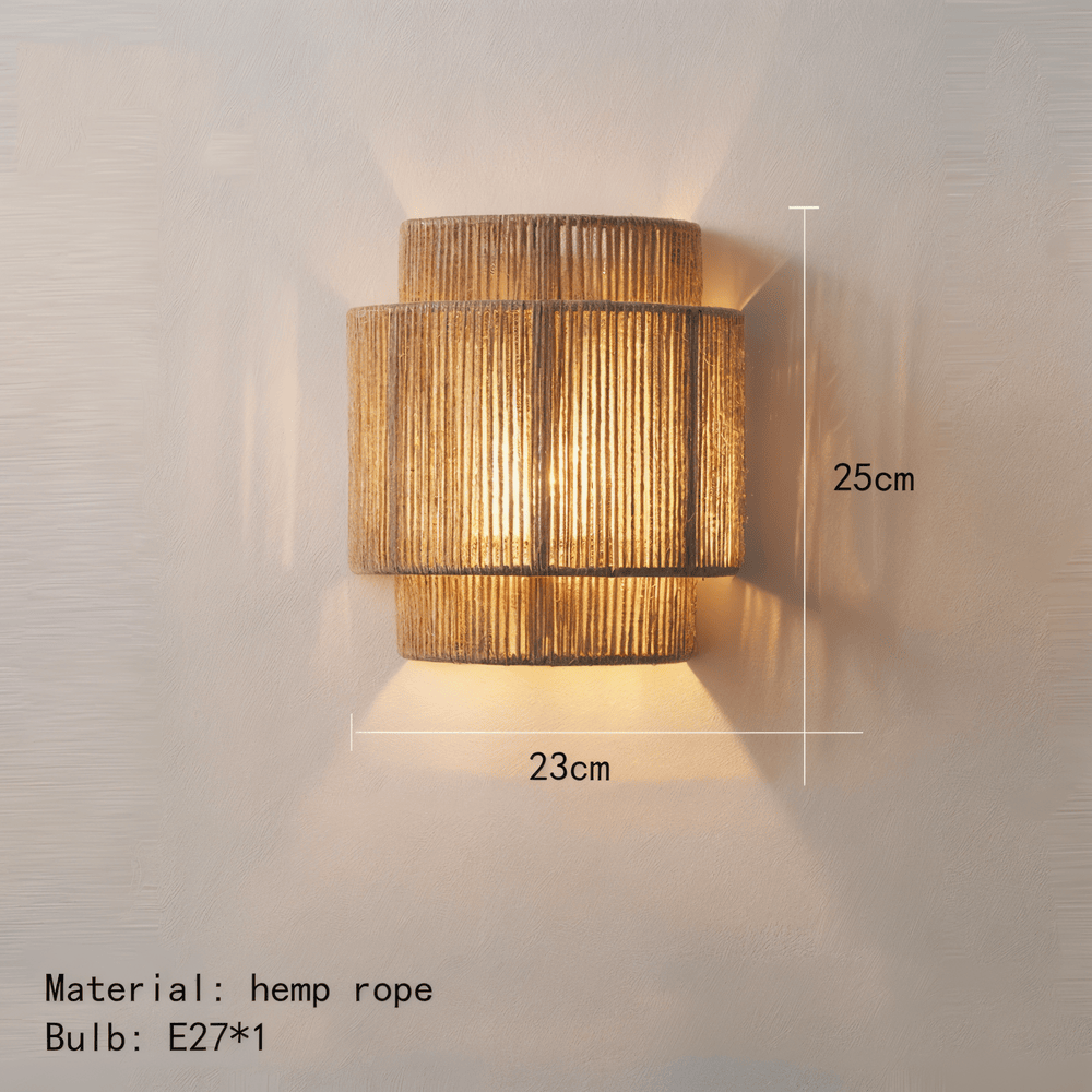 Boho Wanddekoration | Rattan Lampenschirm mit Hanfseil