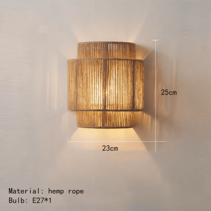 Boho Wanddekoration | Rattan Lampenschirm mit Hanfseil