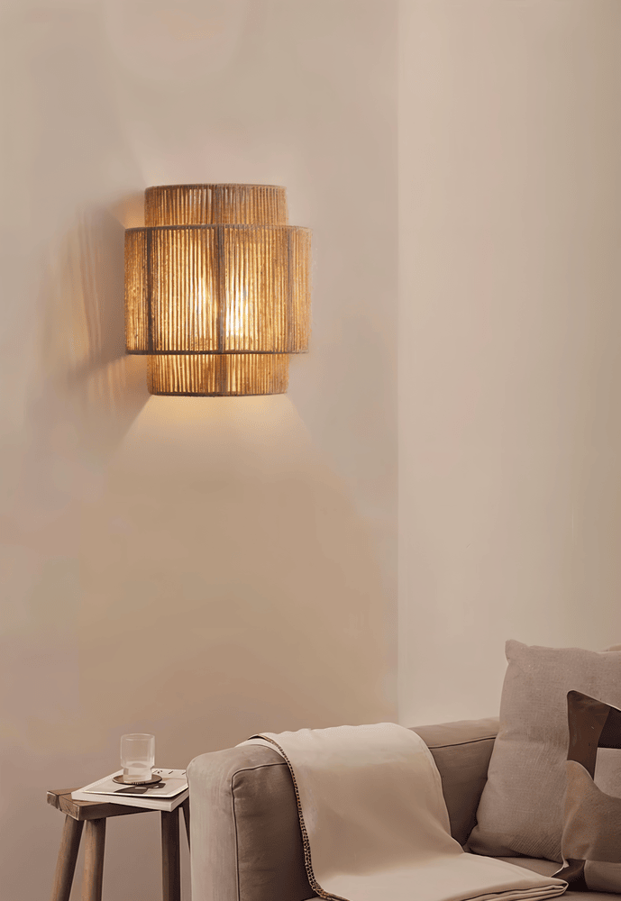 Boho Wanddekoration | Rattan Lampenschirm mit Hanfseil