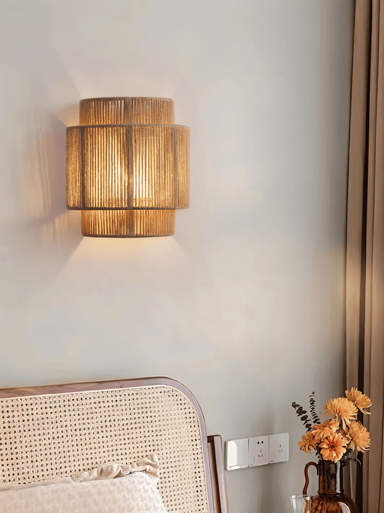 Boho Wanddekoration | Rattan Lampenschirm mit Hanfseil