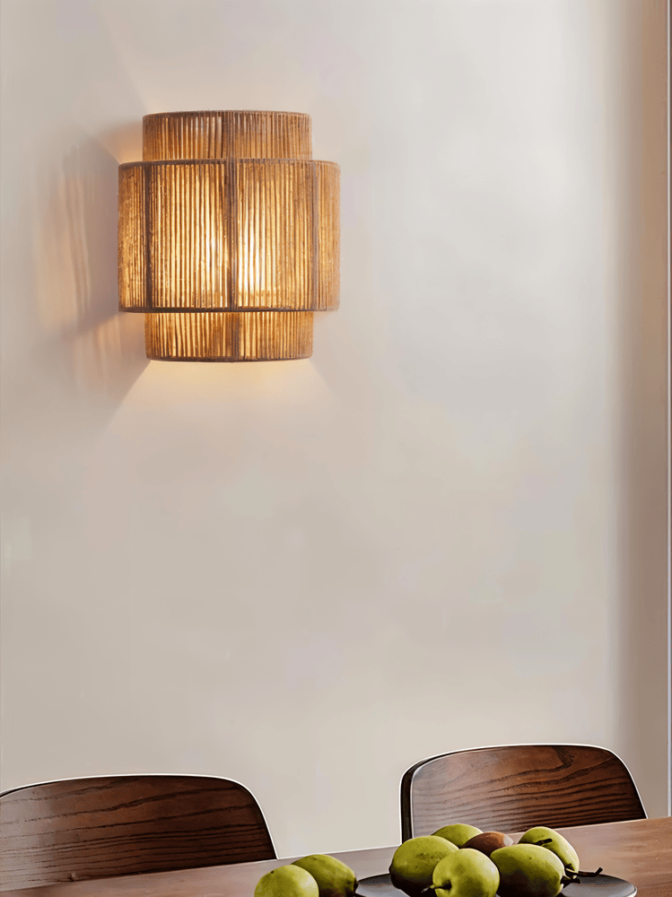Boho Wanddekoration | Rattan Lampenschirm mit Hanfseil