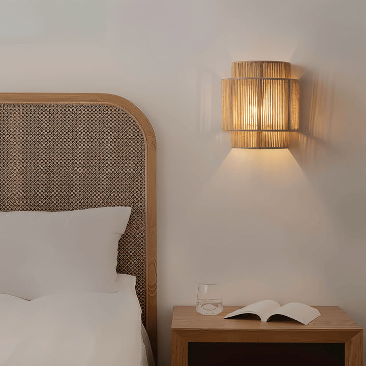 Boho Wanddekoration | Rattan Lampenschirm mit Hanfseil