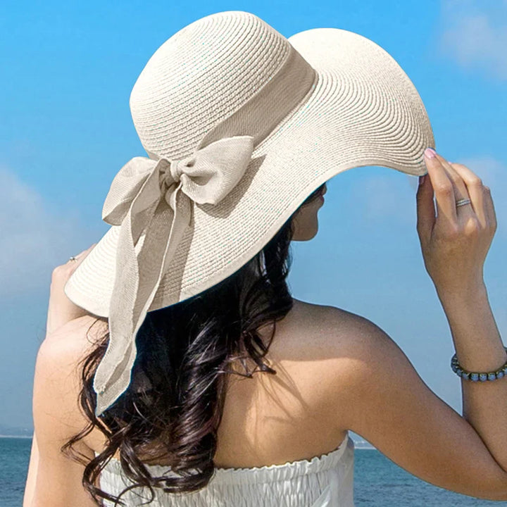 Malira | Damen Breiter Krempe Stroh Panamahut mit Elegantem Schleifenknoten