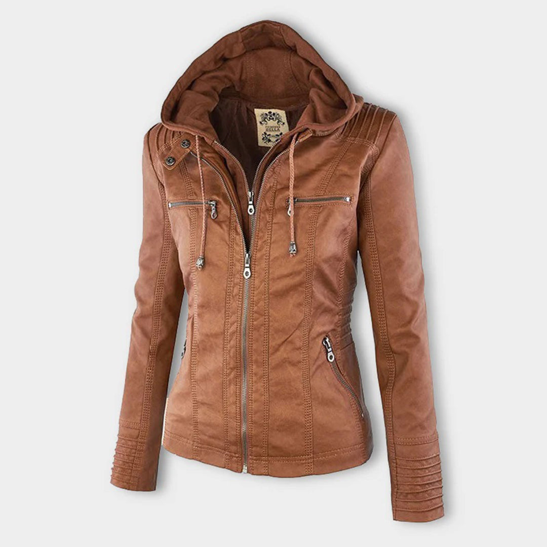 Emery | Damen Doppelt Gefütterte Lederjacke mit Kapuze