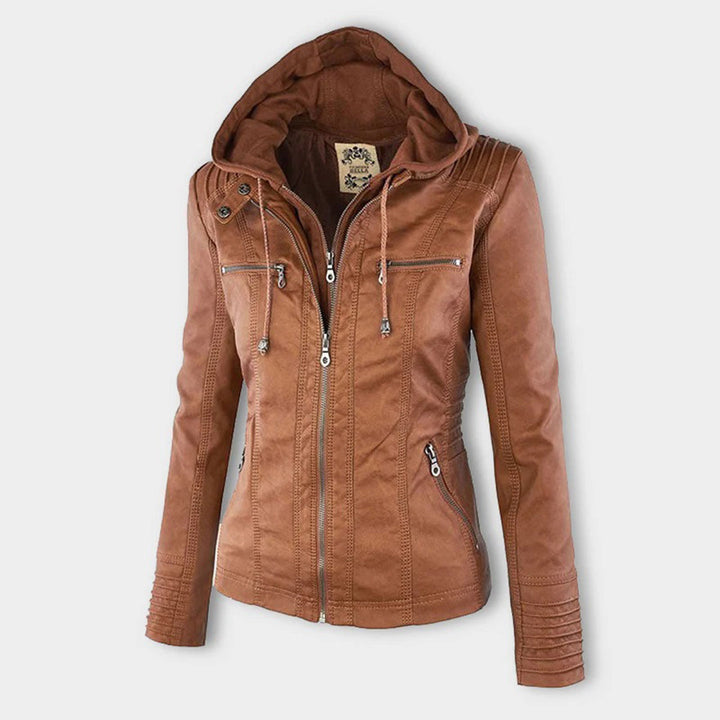 Emery | Damen Doppelt Gefütterte Lederjacke mit Kapuze