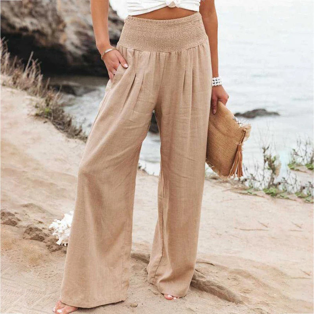Grazia | Hoch Taillierte Weitem-Bein Sommer Damenhose