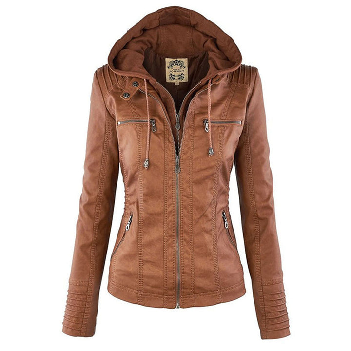 Emery | Damen Doppelt Gefütterte Lederjacke mit Kapuze