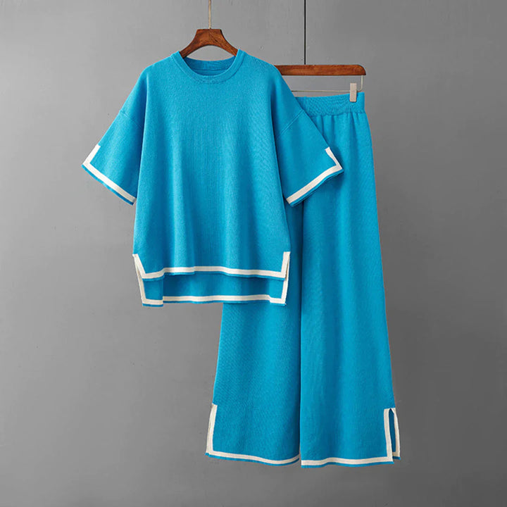 Paelis | Damen 2-Teiliges Outfit mit V-Ausschnitt Oberteil und Weitbeinhose