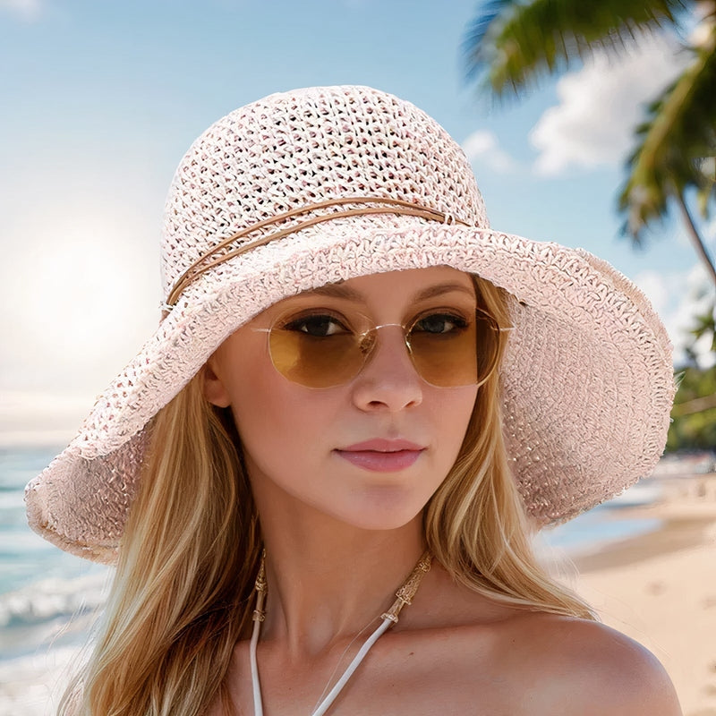 Selina | Damen Breite Krempe Faltbarer Stroh Strandhut