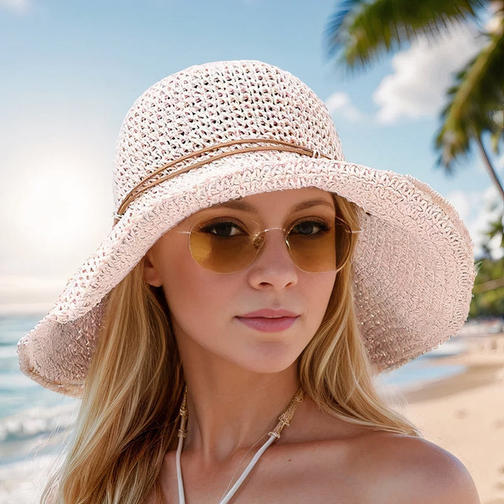Selina | Damen Breite Krempe Faltbarer Stroh Strandhut