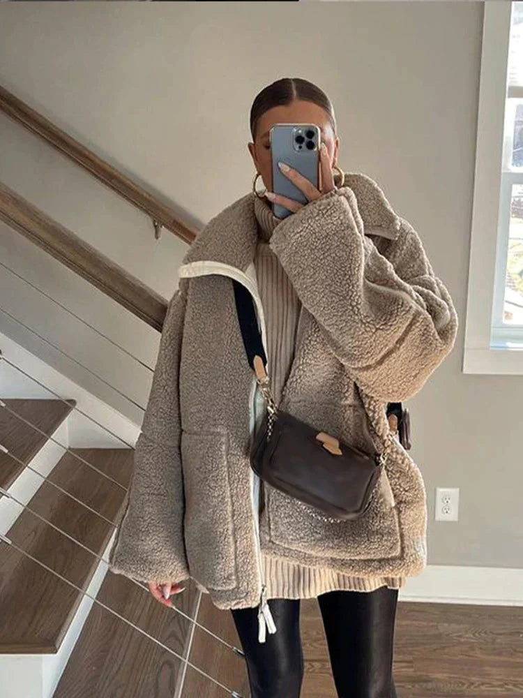 Damen Übergröße Teddy Mantel