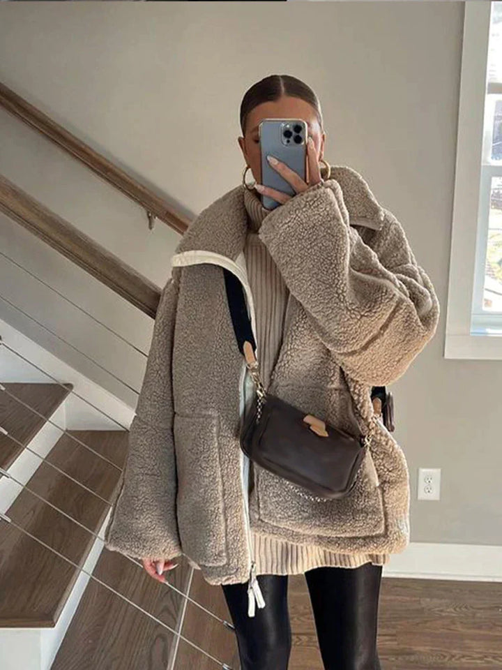 Damen Übergröße Teddy Mantel