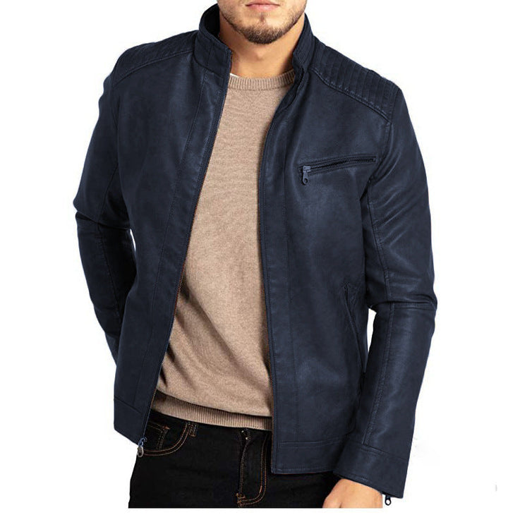 Herren Stehkragen Reißverschluss Zuziehen Biker Stil Jacke
