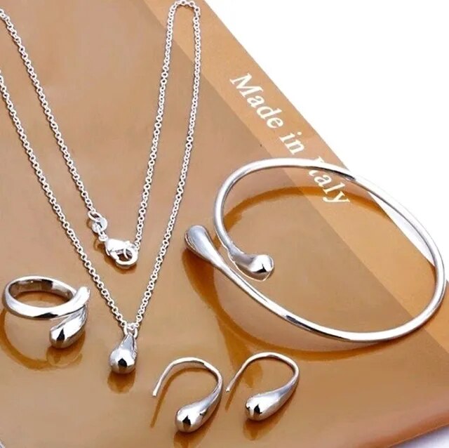 Eva | Damen 4-Teiliges Tropfenförmiges Schmuckset aus Sterlingsilber