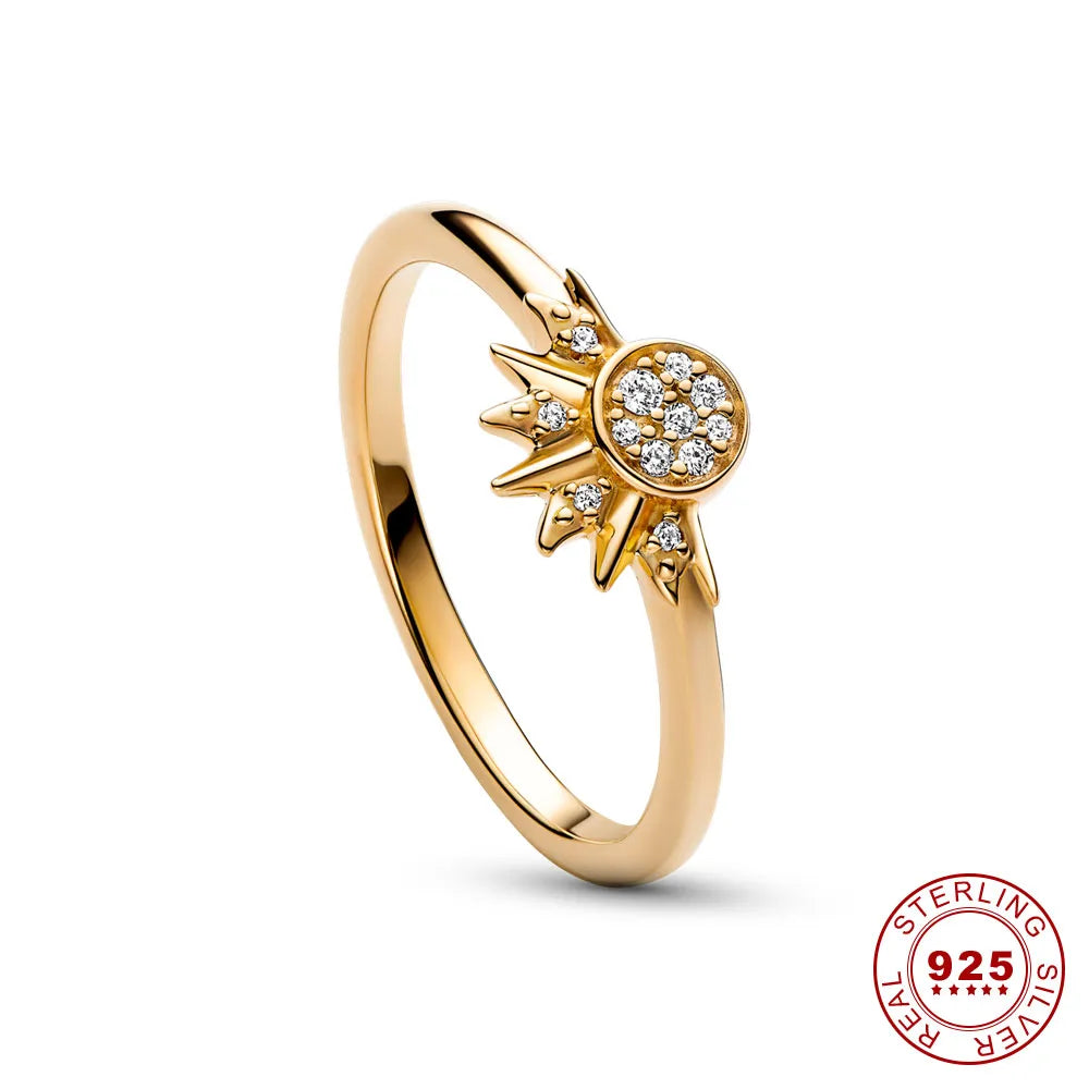 Amara | Funkelnder Mond und Sonne Silber Kristall Ring