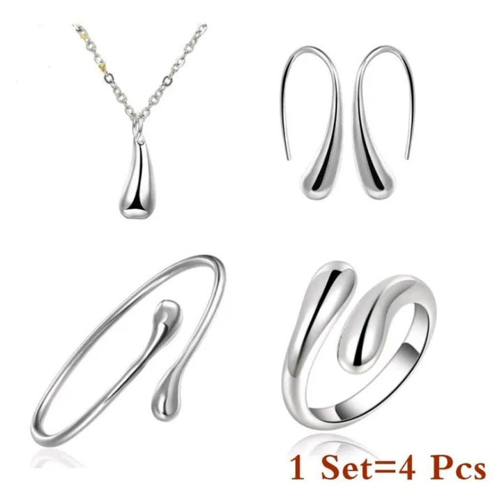 Eva | Damen 4-Teiliges Tropfenförmiges Schmuckset aus Sterlingsilber